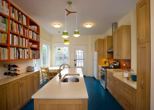 Row house kitchen with three layers of lighting