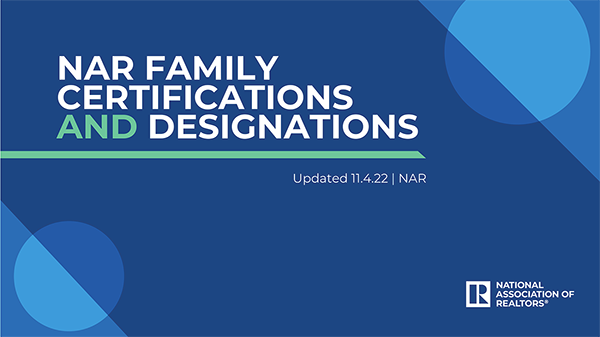 Cover of the NAR Family Designations and Certifications presentation slides