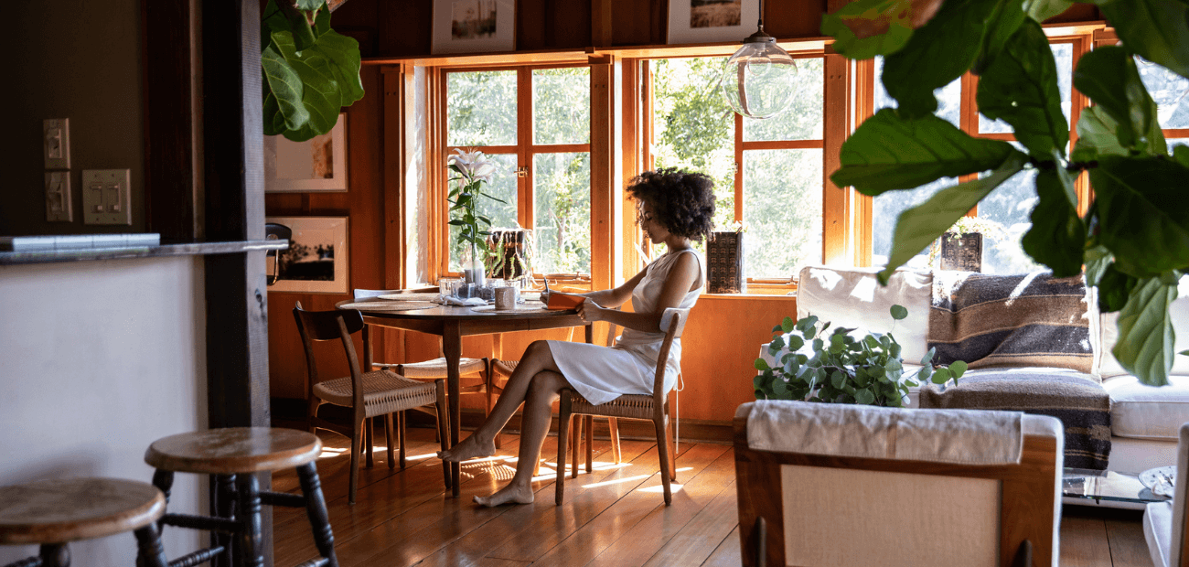 Young woman spending a relaxing day in her beautiful home