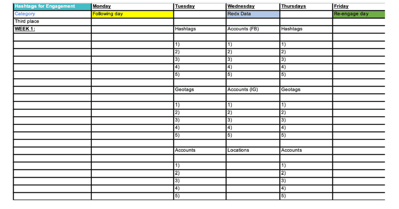 Example of social media tracking document