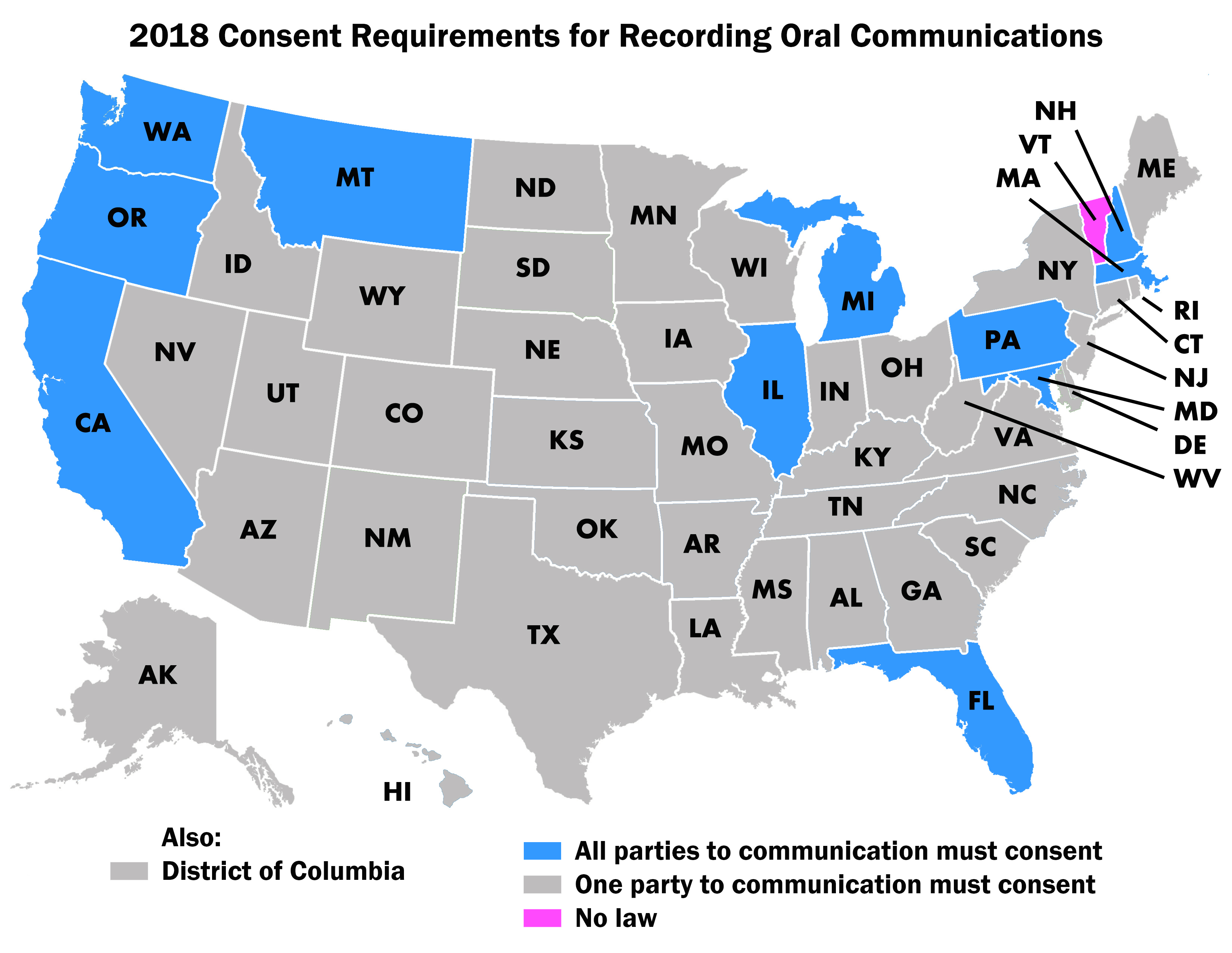 Map of Consent Requirements in the US by State