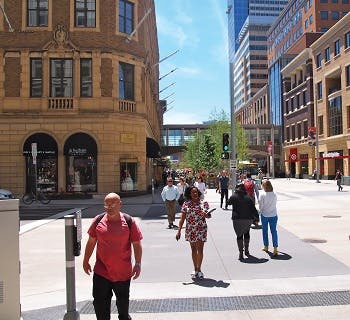 Pedestrians in downtown Minneapolis