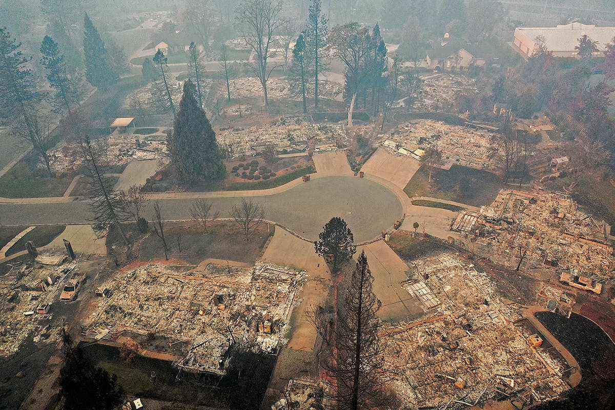 View of Paradise, CA after wildfire on November 8, 2018