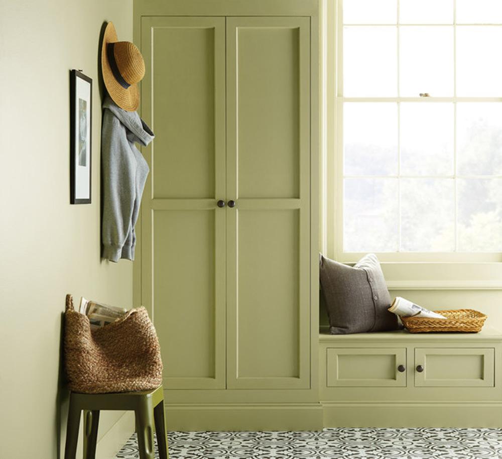 A plain green mudroom