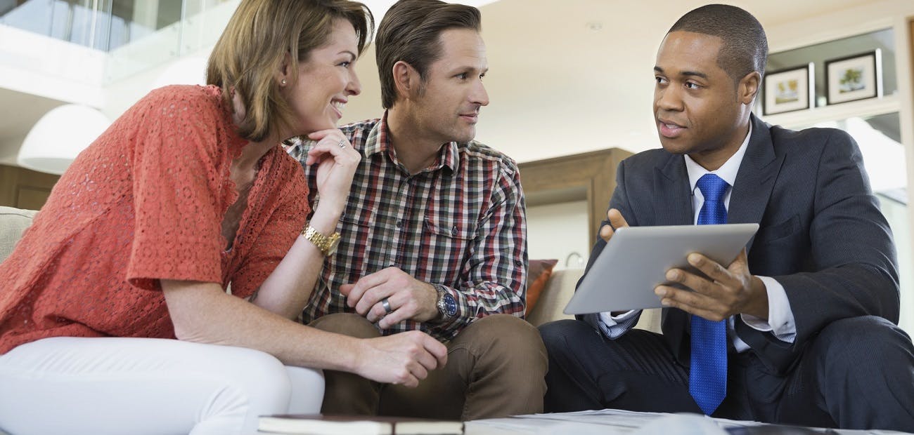 Businessman talking with clients