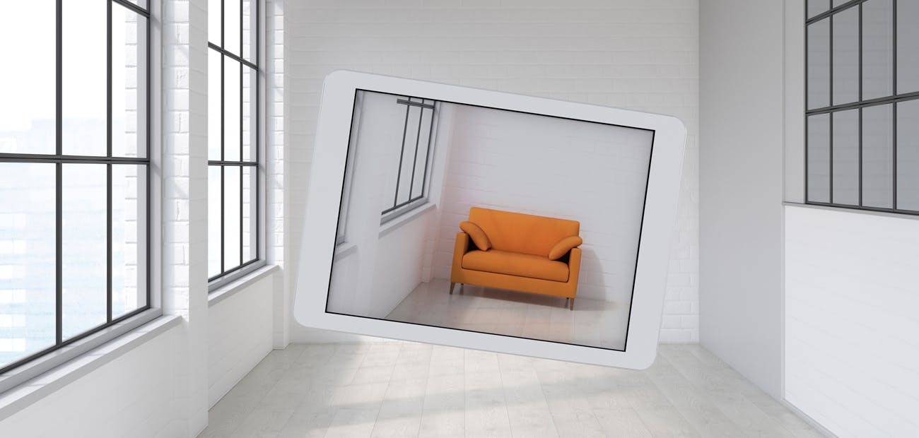 couch superimposed on empty room photo