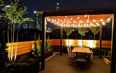 rooftop garden at night