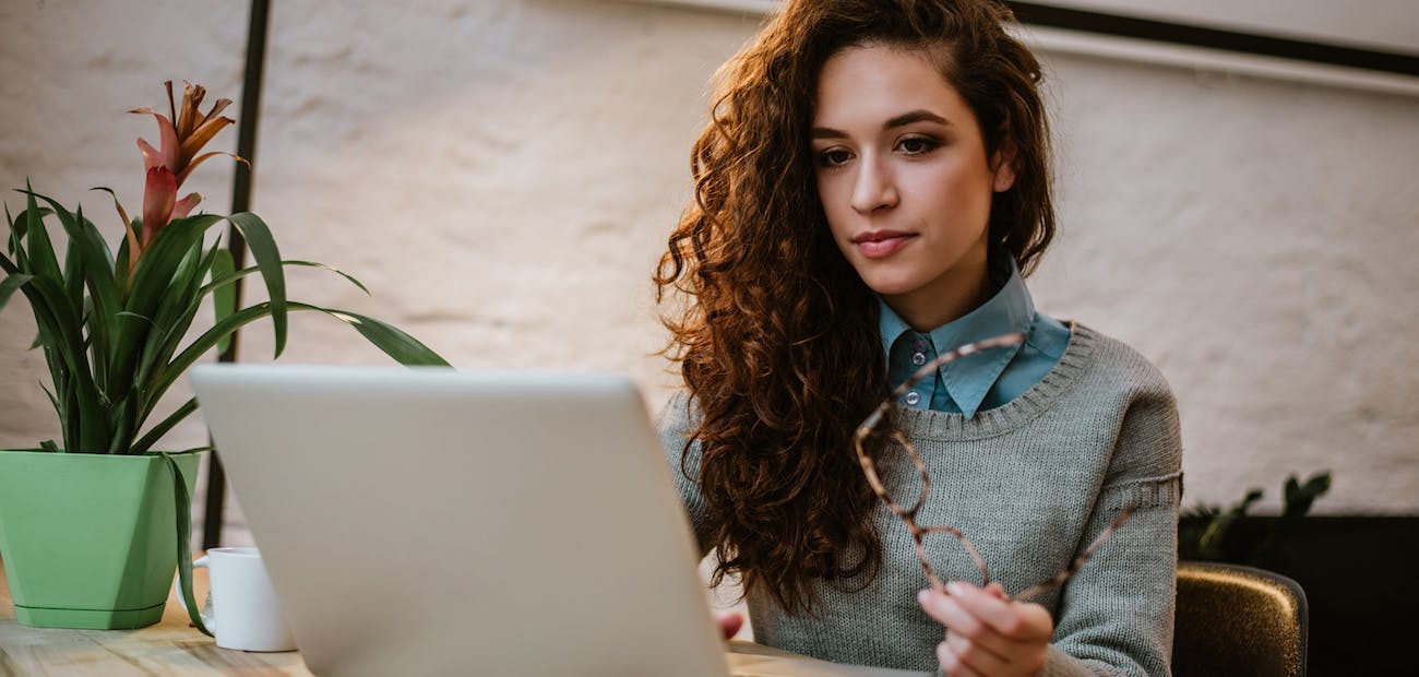 woman studying online