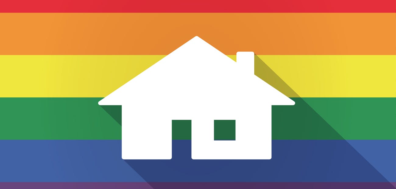 home silhouette on gay pride flag