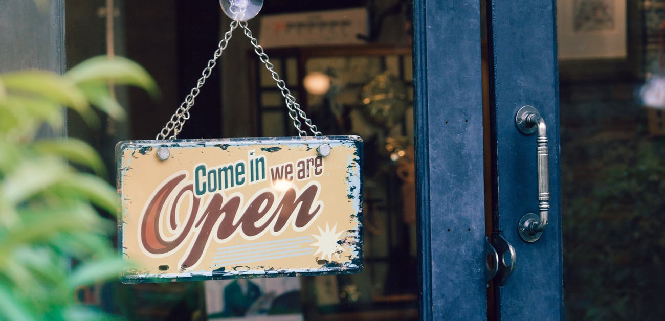 Open sign at small shop