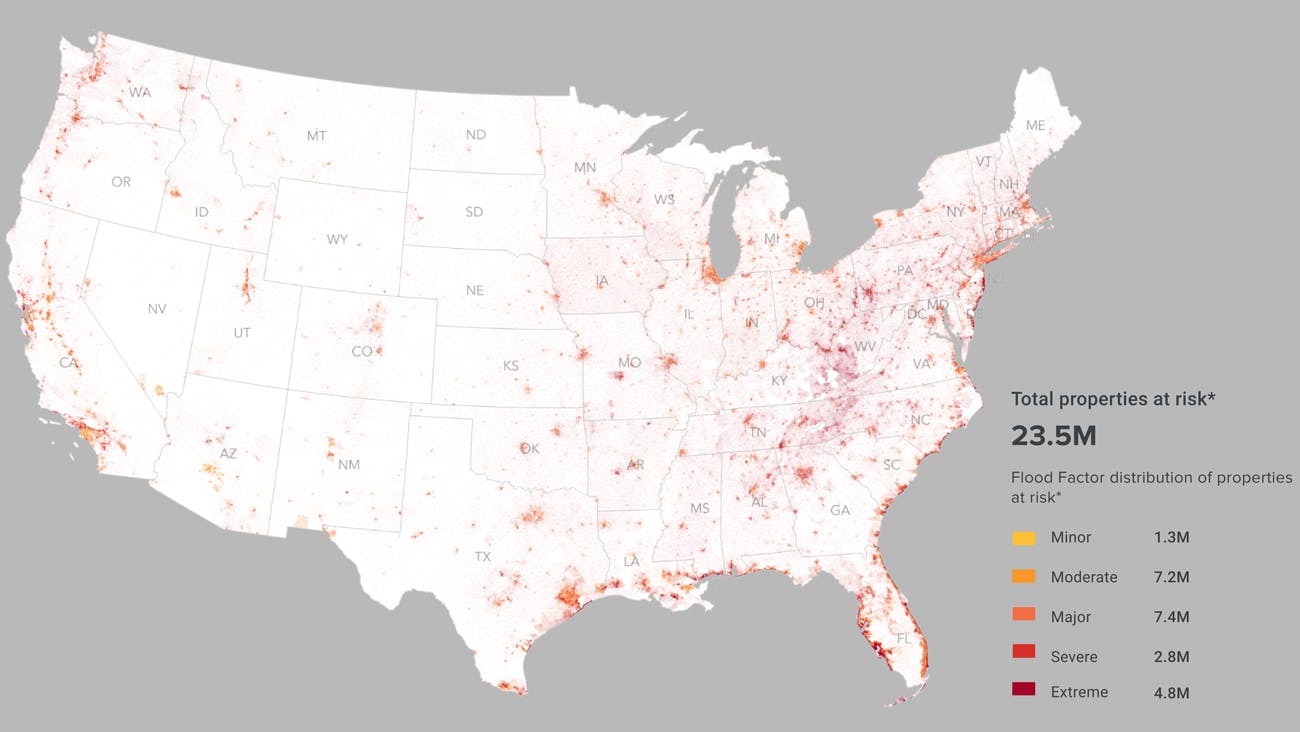 Flooding potential map. Visit First Street Foundation for more info.