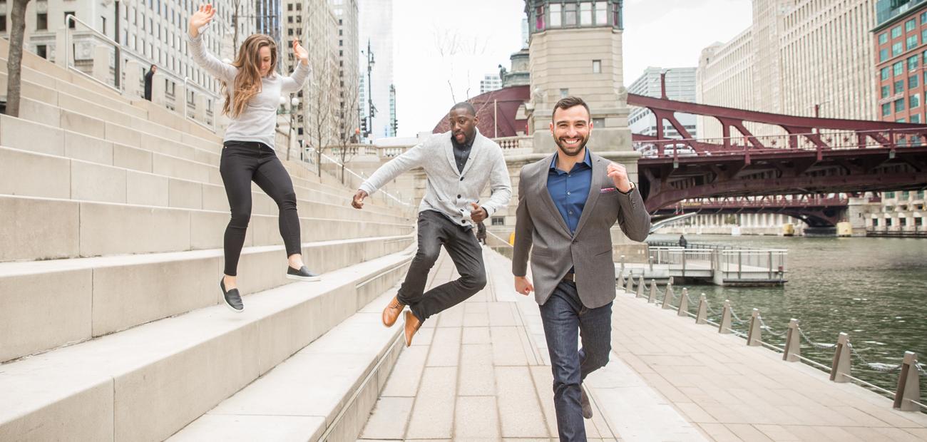 30 Under 30 honorees, Isabel Affinito, Brian Erhahon and Randy Horn at the Chicago river walk