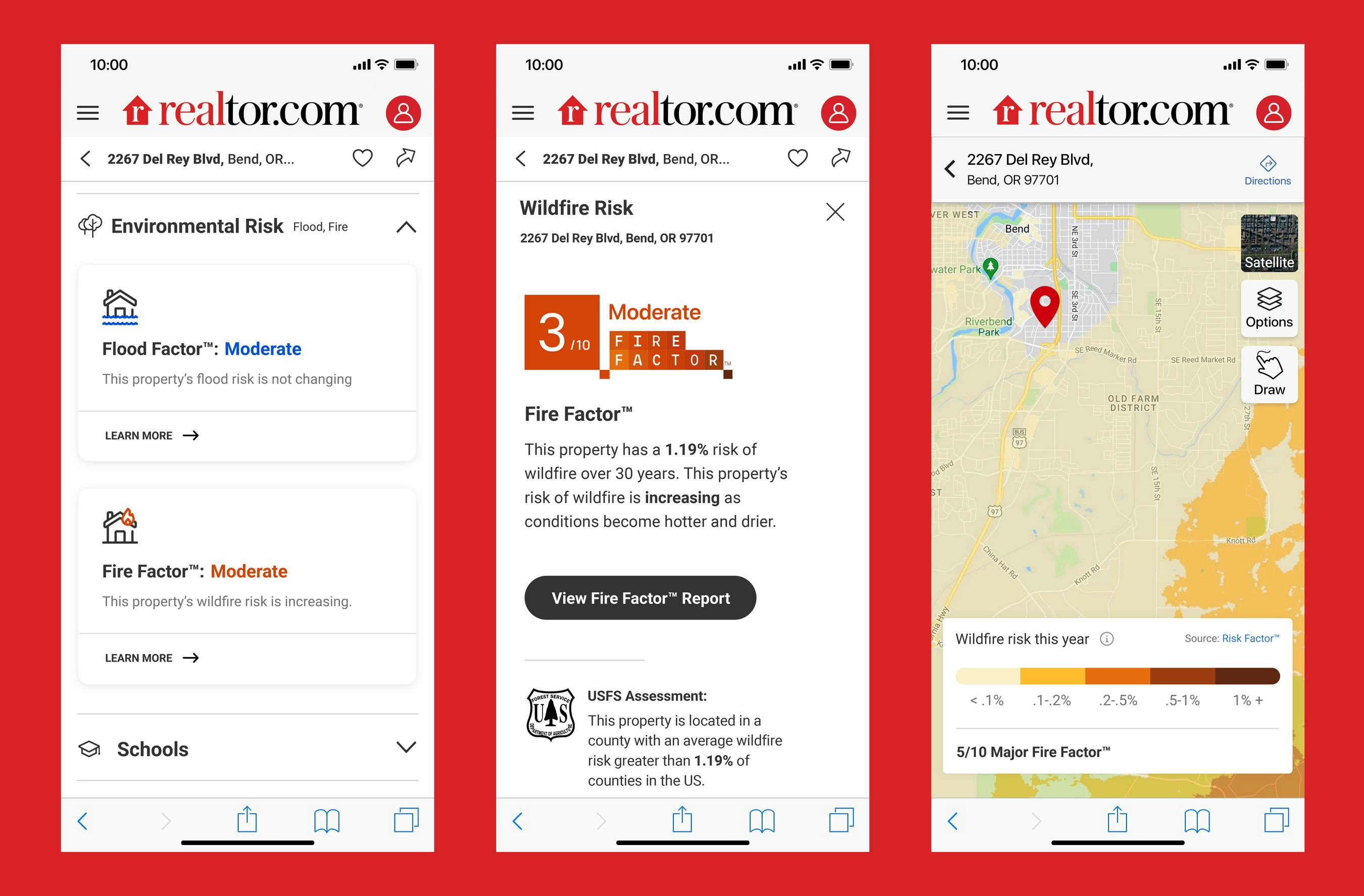 Screenshot showing Fire Factors in realtor.com® listings.