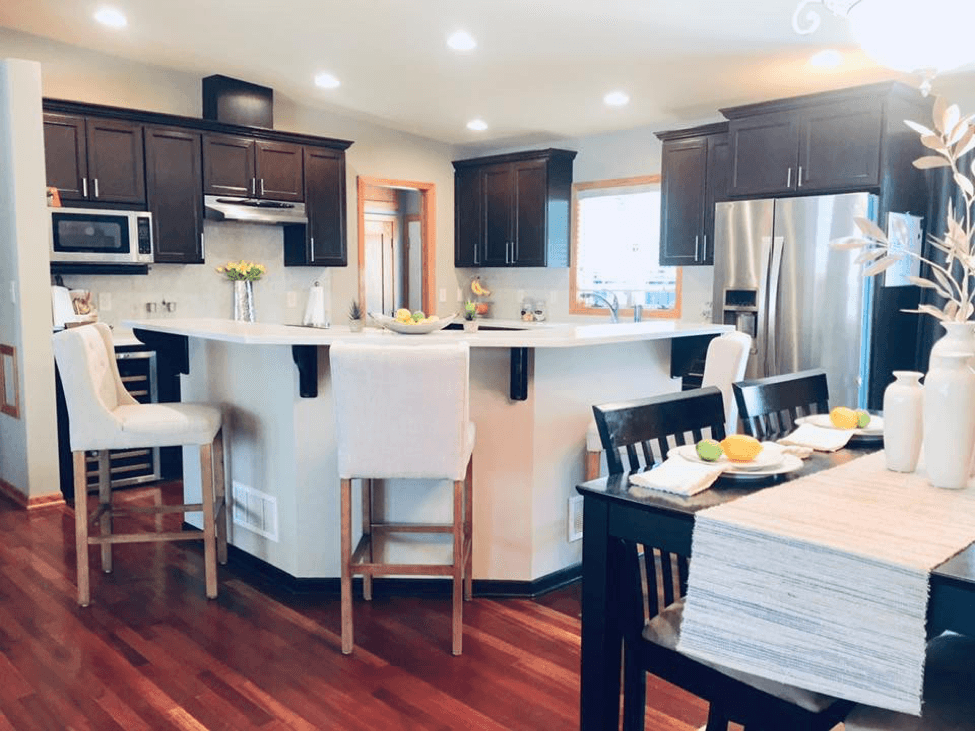 open kitchen staged with fruit for summer