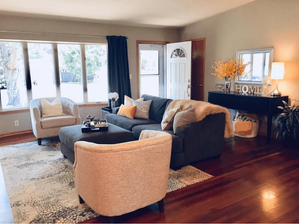 living room accented with yellow pieces