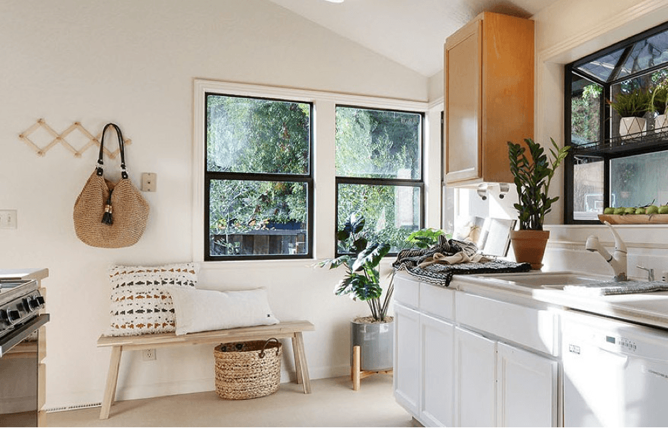 Bright kitchen staged for summer