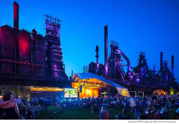 Levitt SteelStacks in Bethlehem, Pa., (located at the base of the monumental blast furnaces of the former Bethlehem Steel plant) is a potent symbol of this steel town's rebirth through arts and culture.