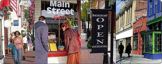 Images of a Main Street as presented by the National Main Street Center.