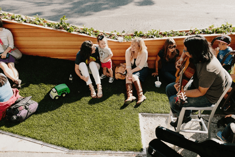 The “grassy slope” at the Molly Moon’s parklet in Wallingford, WA