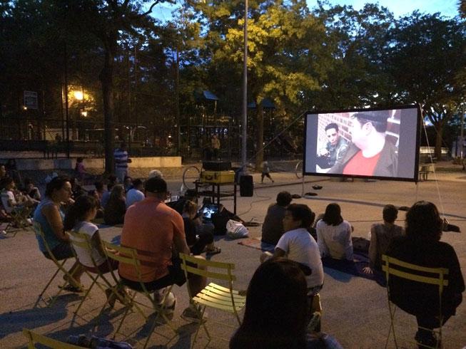 A “Flicnic” at the 78th Street Plaza in New York.