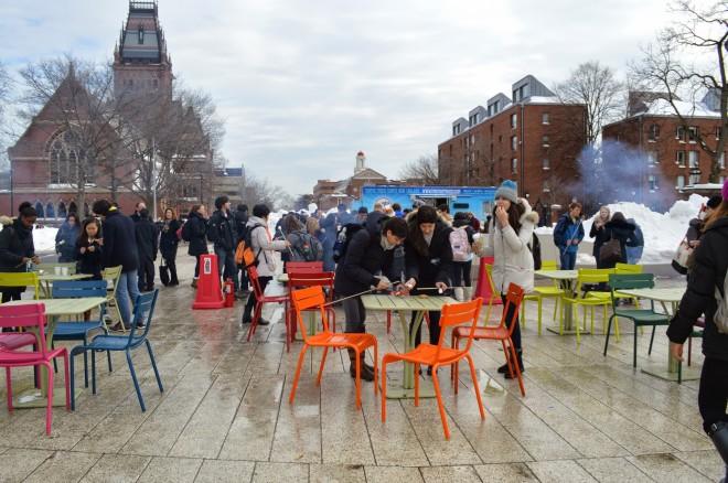 Even when the weather is poor, people congregate on The Plaza for food trucks and socialization | Photo by PPS