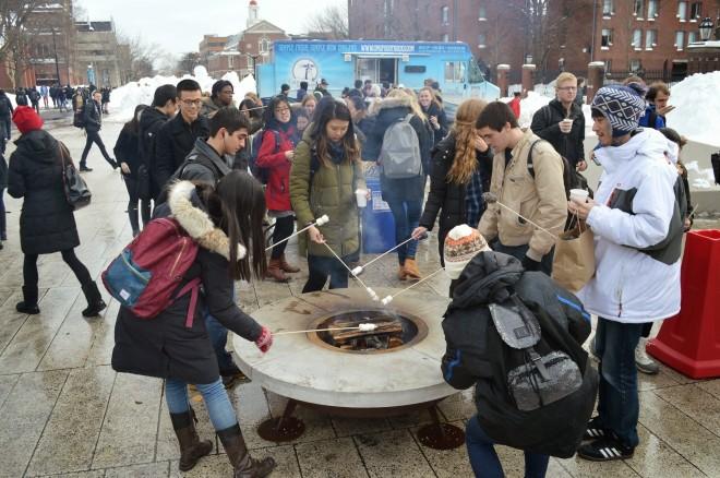 Fire pits provide warmth and a reason to gather on The Plaza in the winter | Photo by PPS