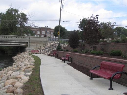 Downtown Utica, MI has a revamped river walk designed to bring people close to the Clinton River.  Photo by City of Utica.