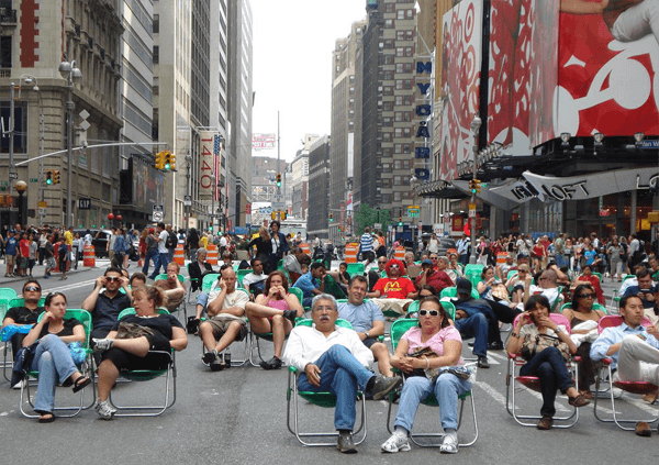  Phase 1 of the new Times Square simply added lawn chairs. Credit: New York City Department of Transportation.