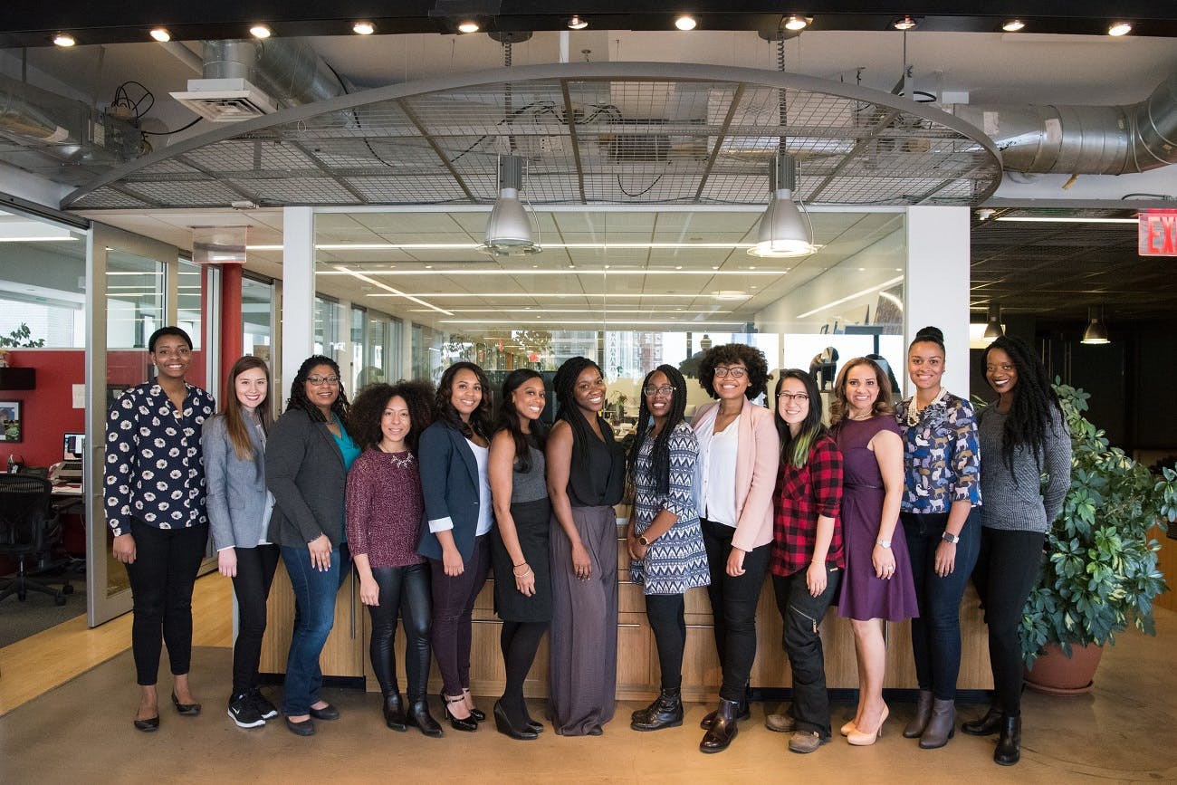 Businesswomen posing for office picture