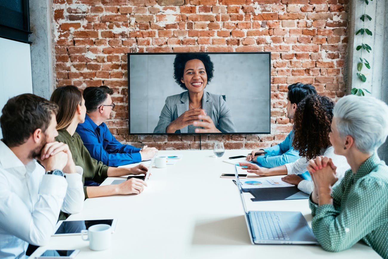 Business meeting video conference, virtual tech options