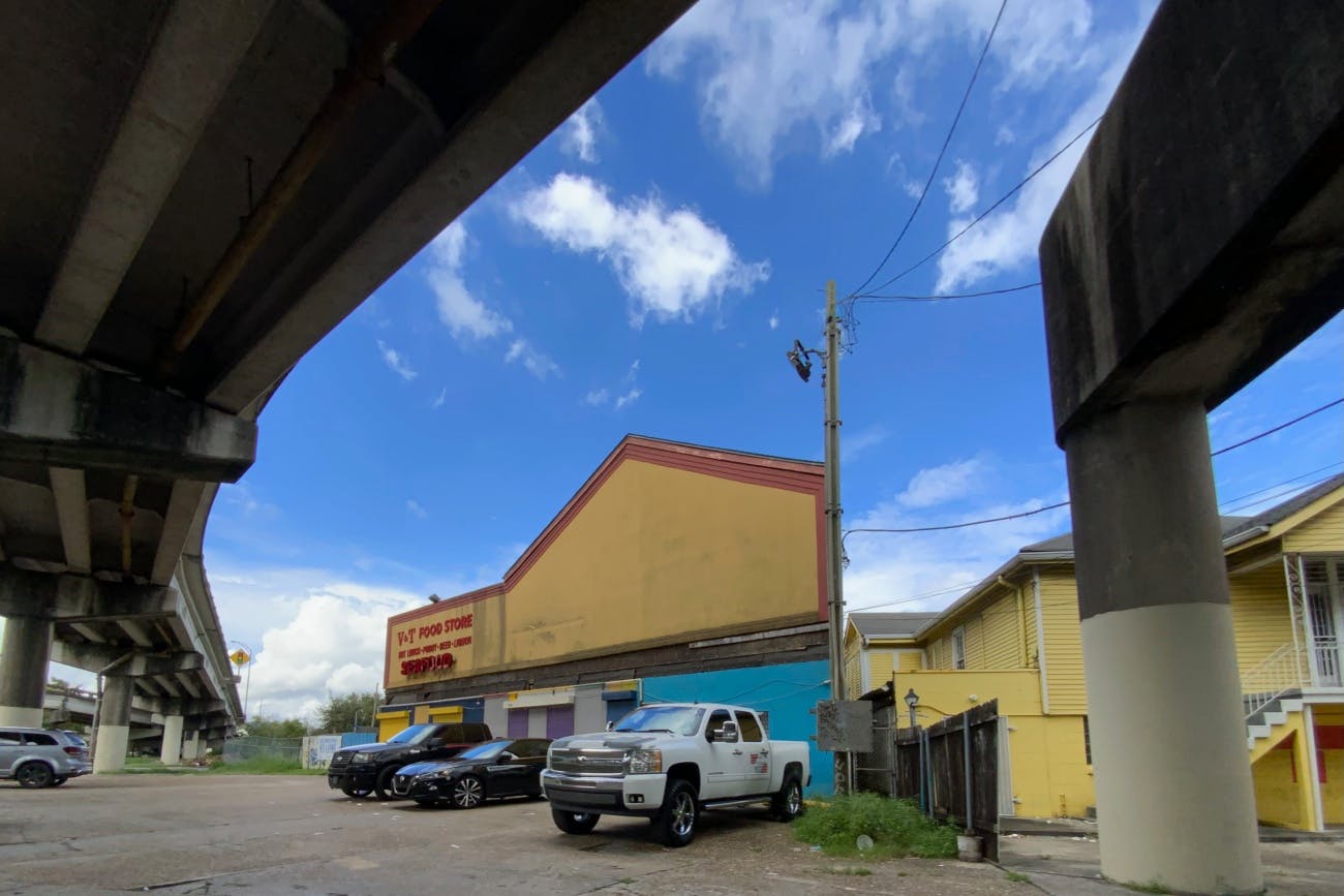 Building beneath viaduct, New Orleans Treme District