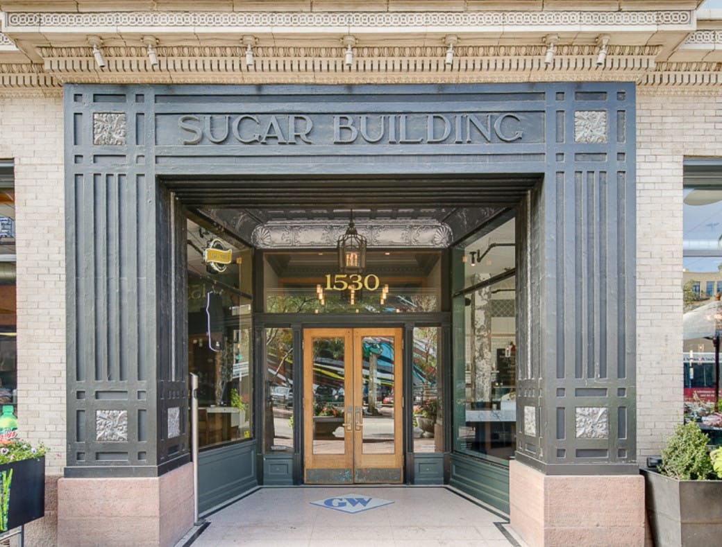 Original entrance to Denver's historic Sugar Building, after restoration