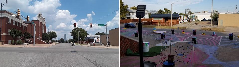 Before and after images: pop-up plaza in Oklahoma City