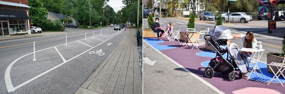 Before and after images: Pop-up Pedestrian Refuge, Nashville, TN