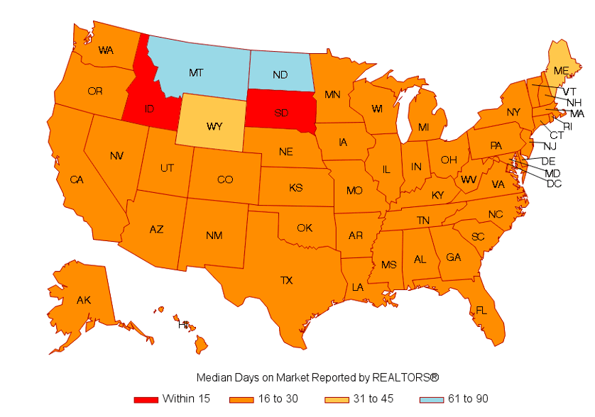 U.S. Map: Median Days on Market Reported by REALTORS®