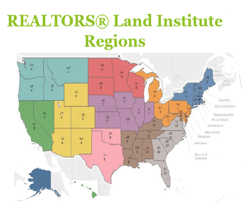 U.S. Map: REALTORS® Land Institute Regions