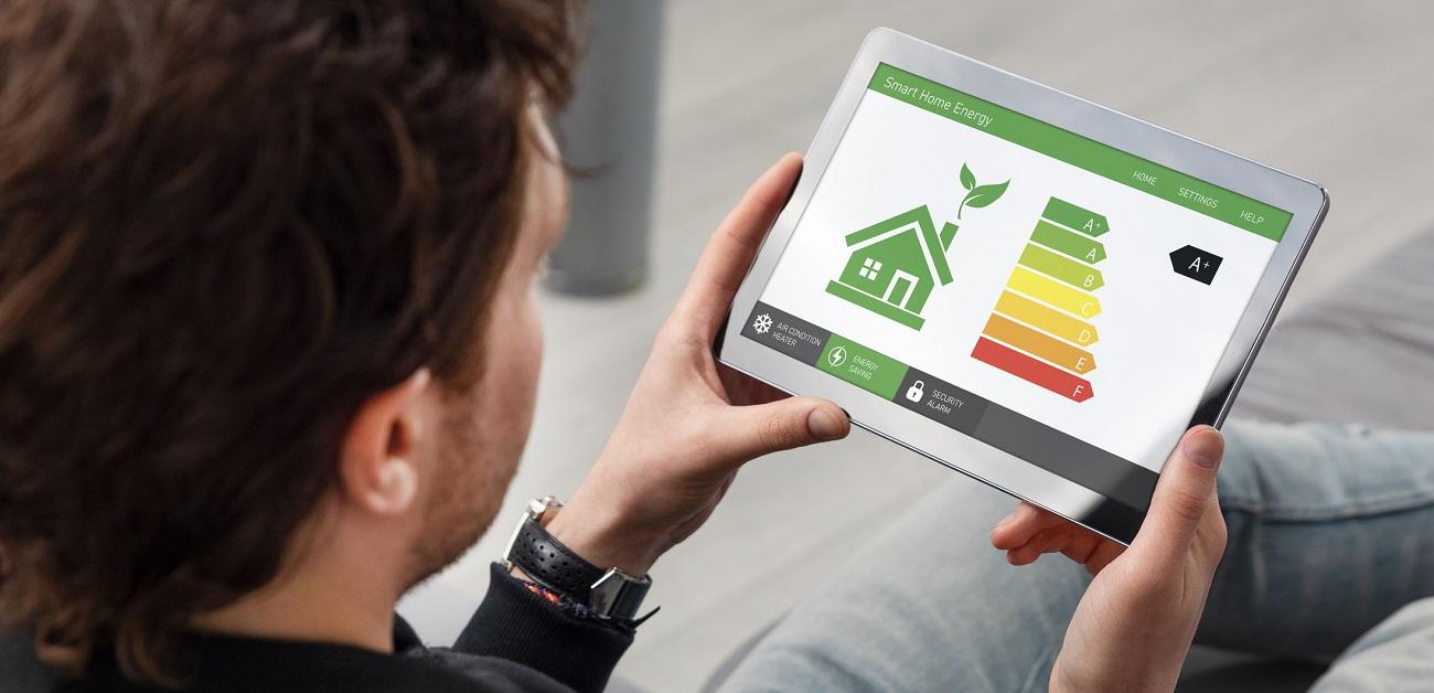 Energy efficiency mobile app on tablet screen