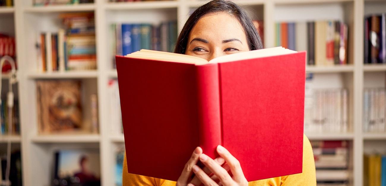 Woman reading red book