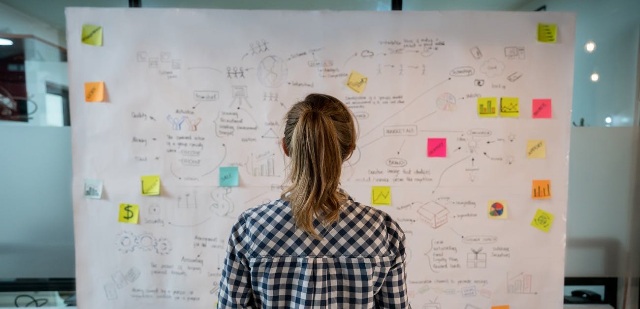 Woman sketching a business plan in office