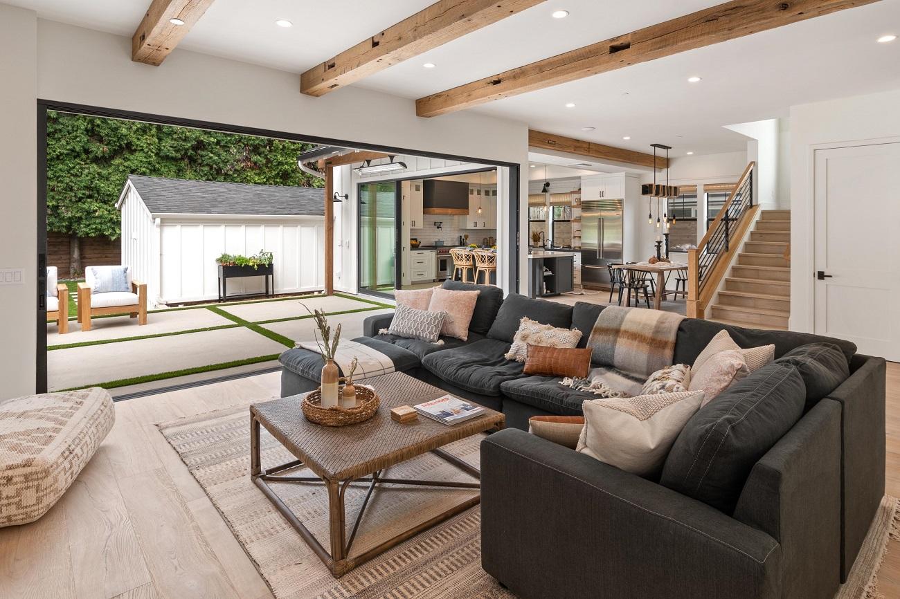 Living room with sliding pocket doors