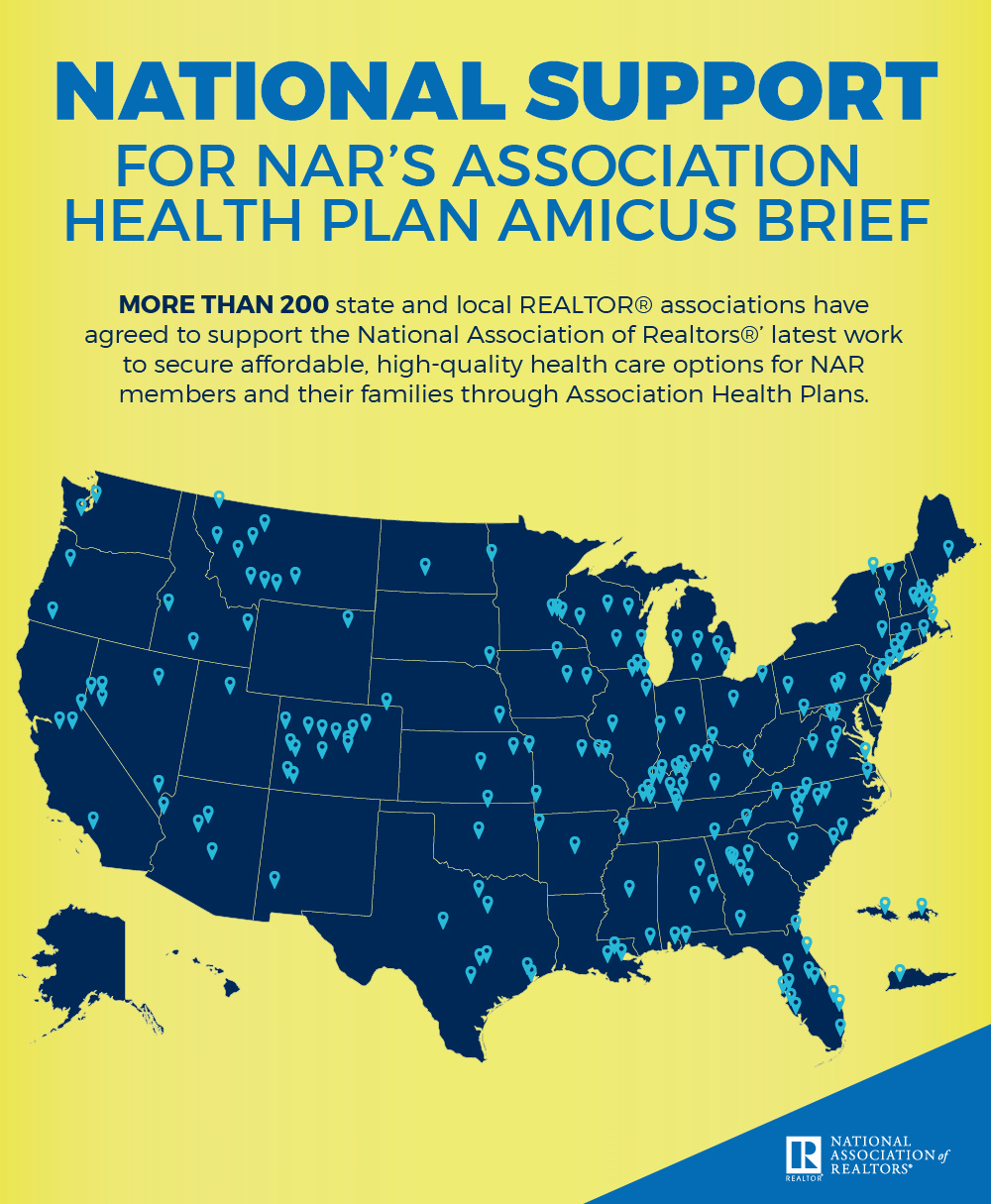 US Map Showing the National Support of State and Local Associations for Association Health Plans