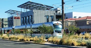 Light rail train in Mesa, CA