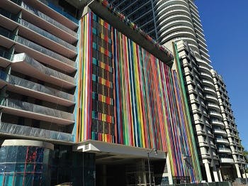 A colorful building facade in downtown Miami