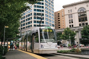 A streetcar in downtown Seattle 