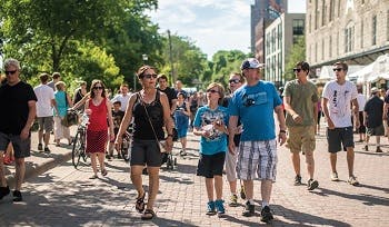 People walking on a pedestrian street in Minneapolis