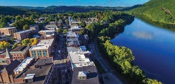 Aerial view of the city of Brattleboro in Vermont