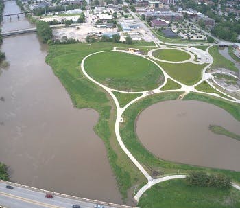 Aerial view of Iowa City Riverfront Park