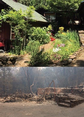 Photos showing a Ellie Rosebush's home before and after the fire