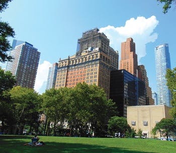 A downtown area park surrounded by highrises