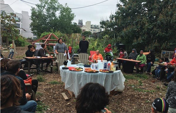 Community gathering in a backyard